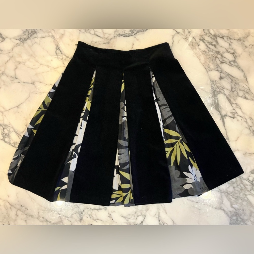 EUC Vtg NOTICE Box Pleat Corduroy/Gauze ALine Circle Skirt S/6* Black/Grey/Green